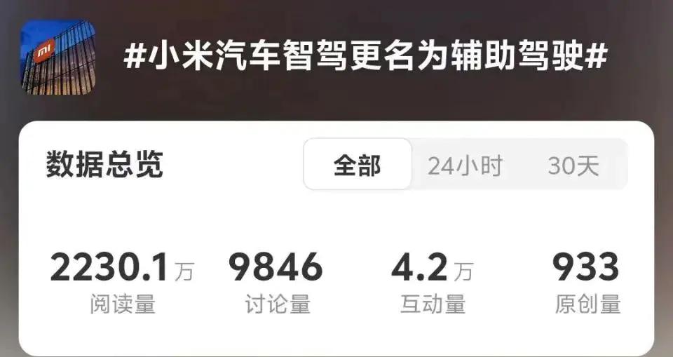 雷军职务有变	，小米汽车“智驾”更名为“辅助驾驶	”