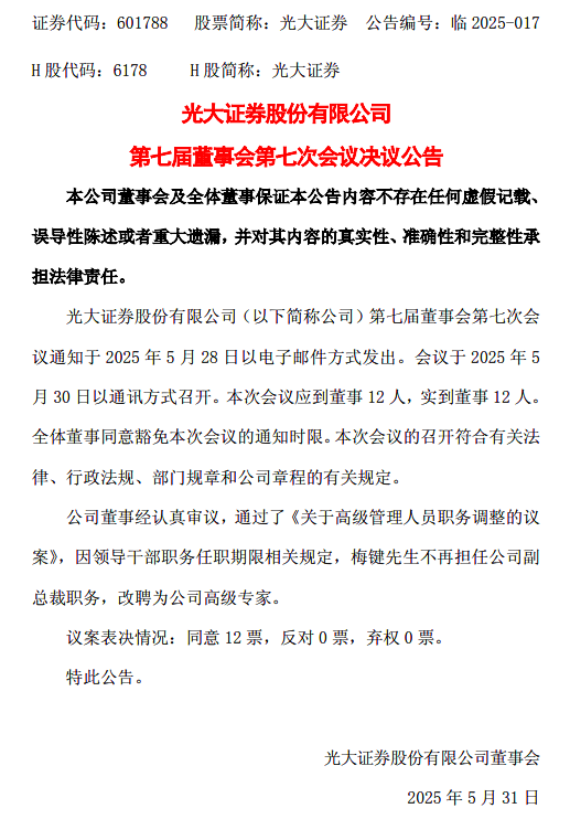 下课！光大证券副总裁